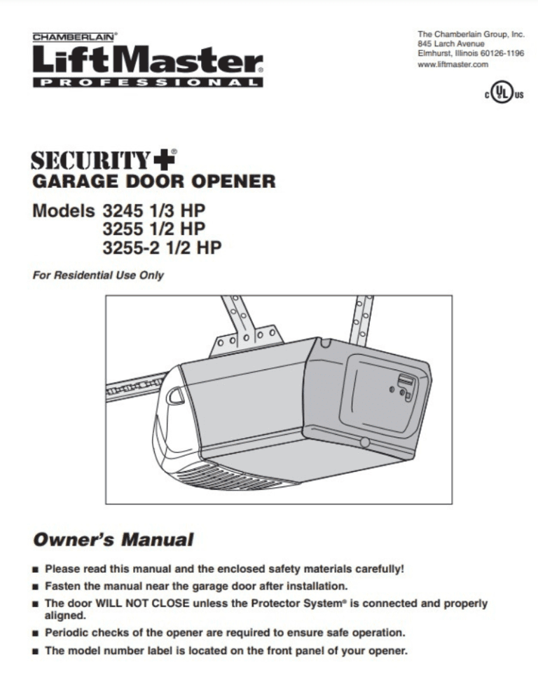 Liftmaster 3245 and 3255 Opener Manual, Remotes and Parts