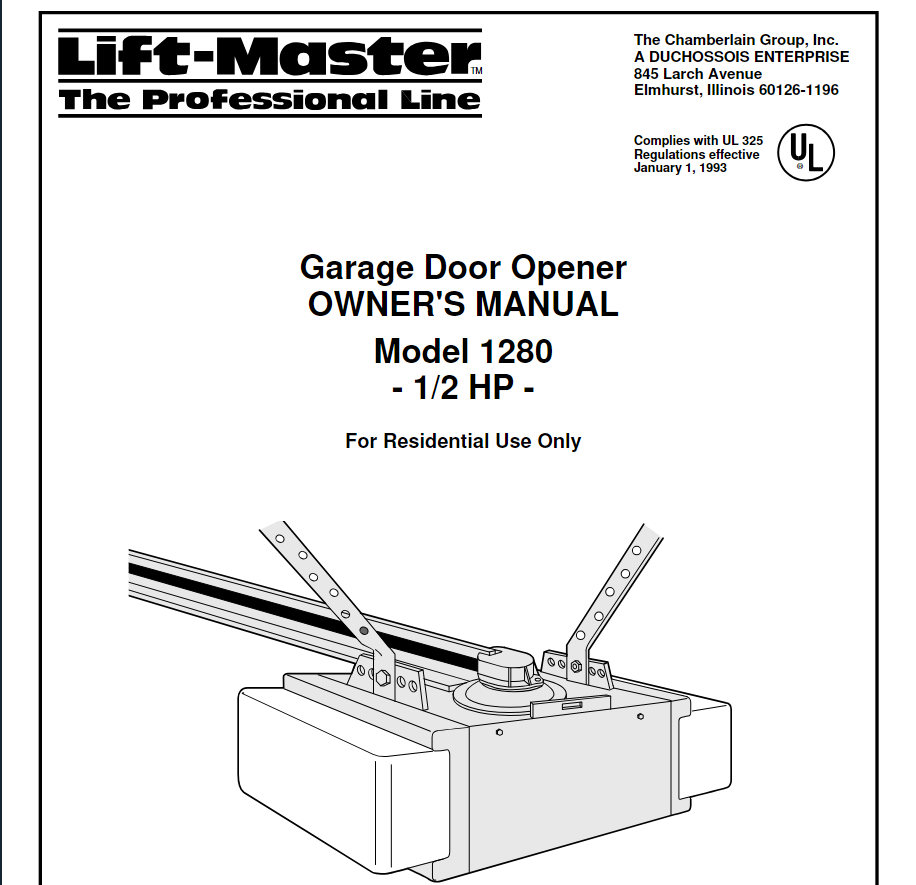 Liftmaster 1280 Opener Manual cover