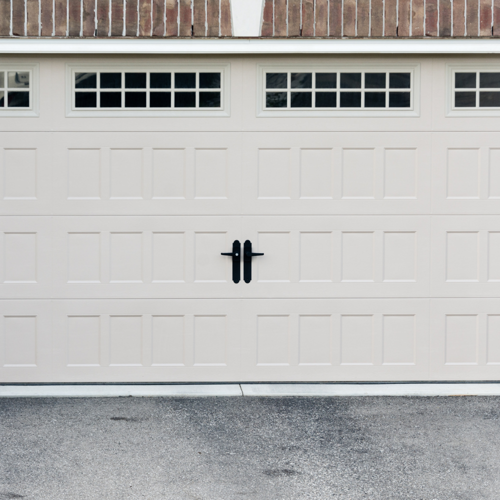 White garage door with windows